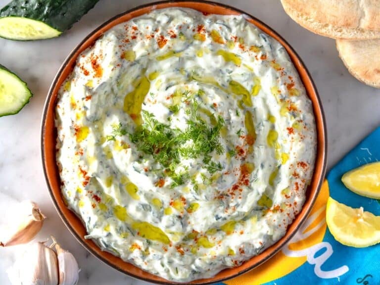 Greek tzatziki on a serving platter.