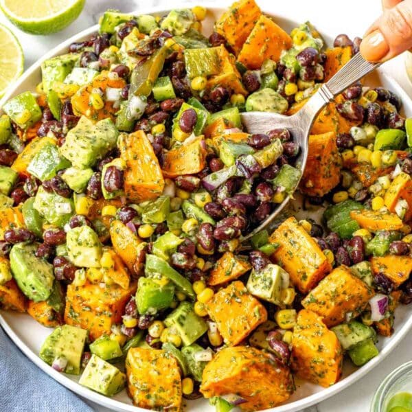 Black bean salad on a serving platter.