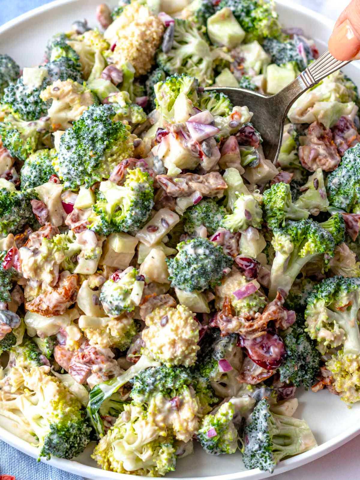 Broccoli Salad on a serving platter.