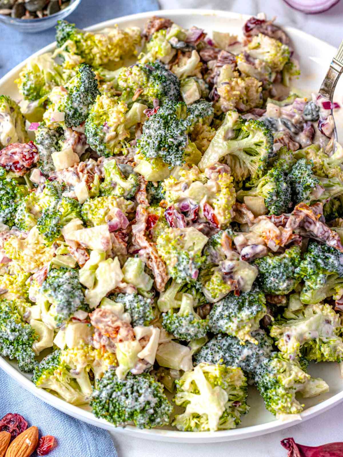 Creamy broccoli salad with a yogurt-mayo dressing.