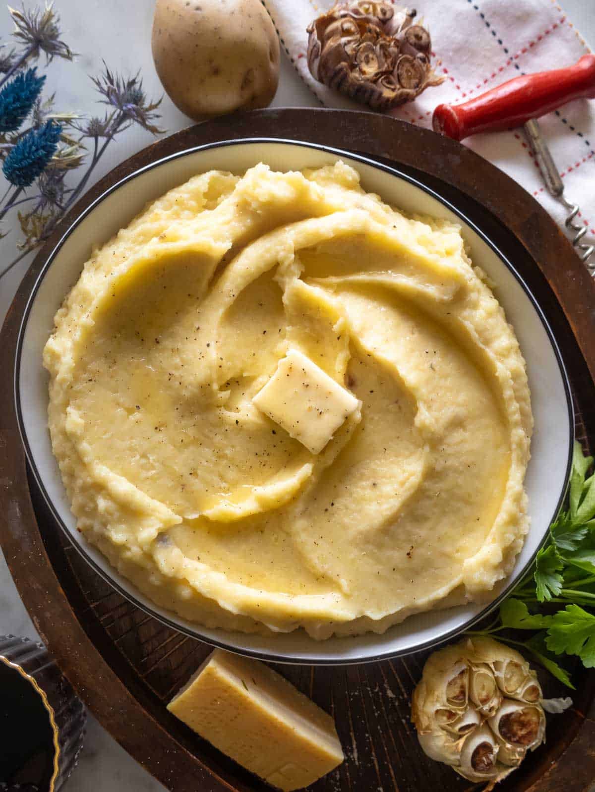 Roasted garlic mashed potatoes.
