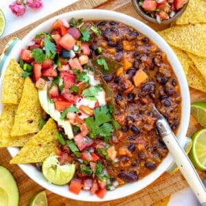Black bean soup in a bowl.