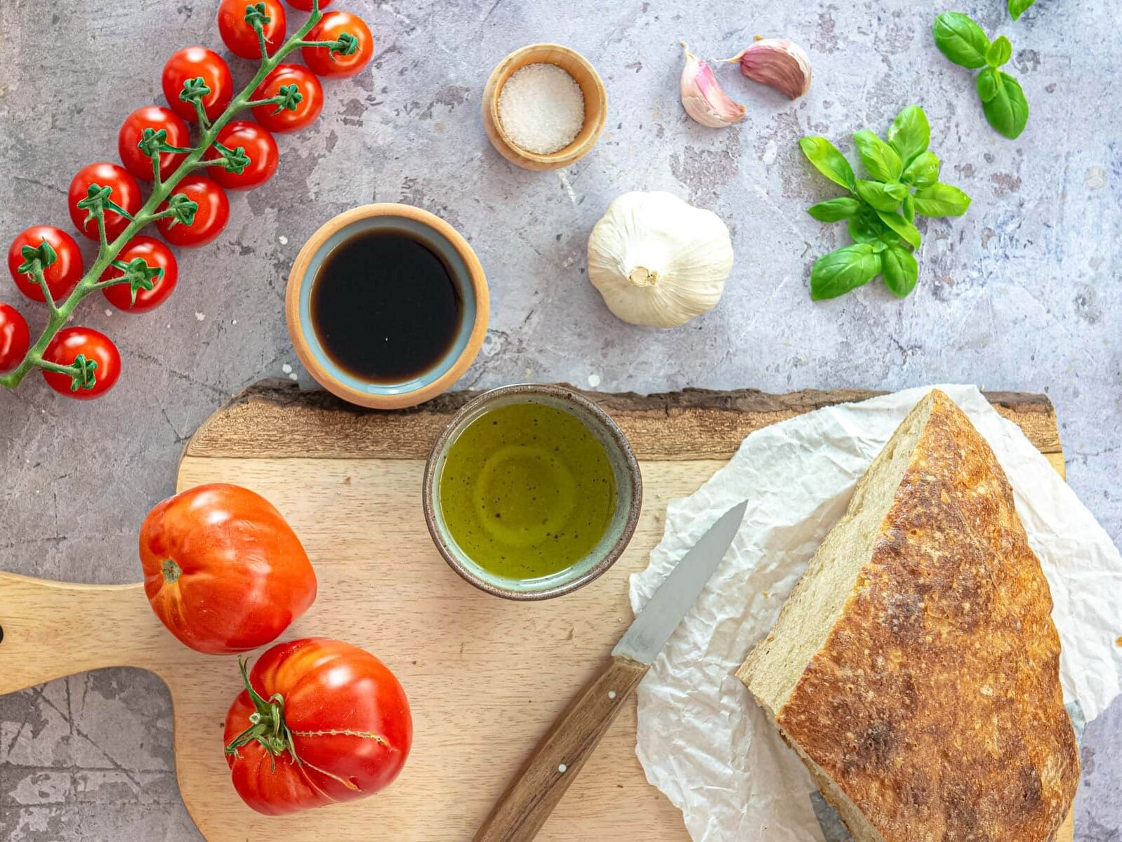 Bruschetta ingredients.