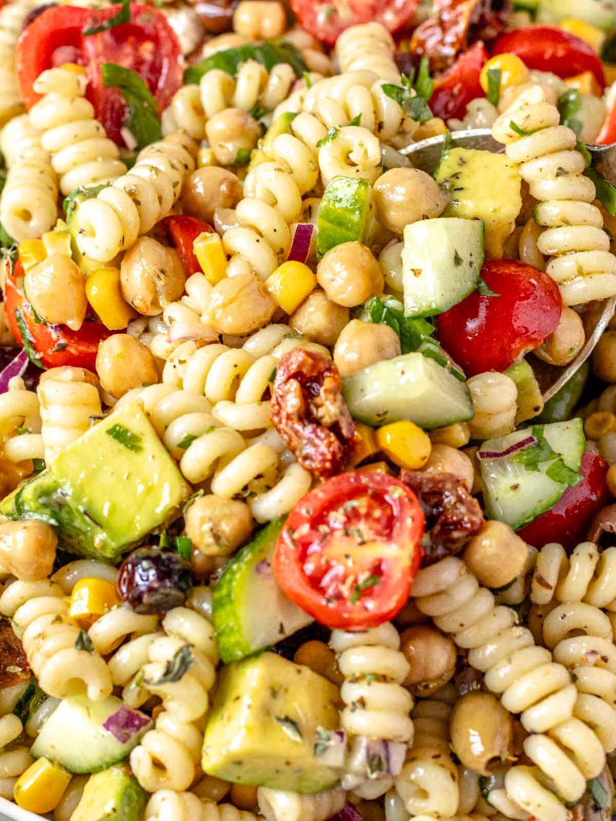 Chickpea pasta salad.