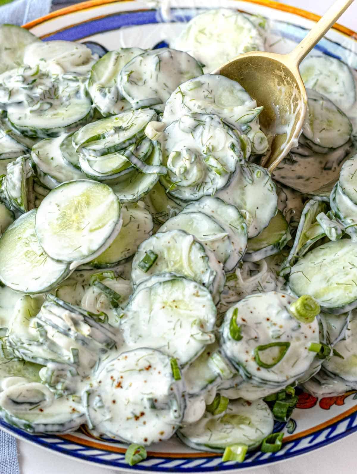 Creamy cucumber salad recipe.