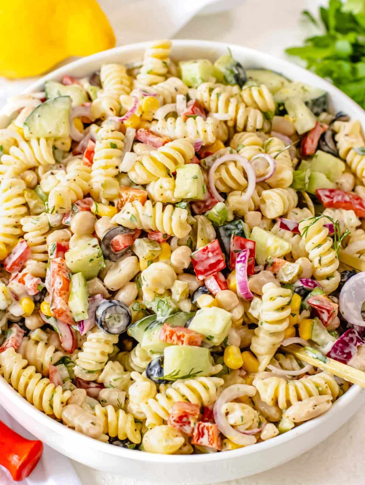 Creamy pasta salad.