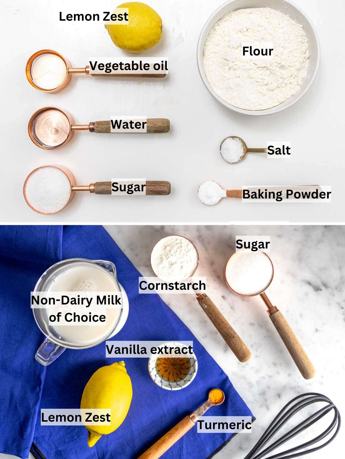 Ingredients picture for making a fruit tart and the custard