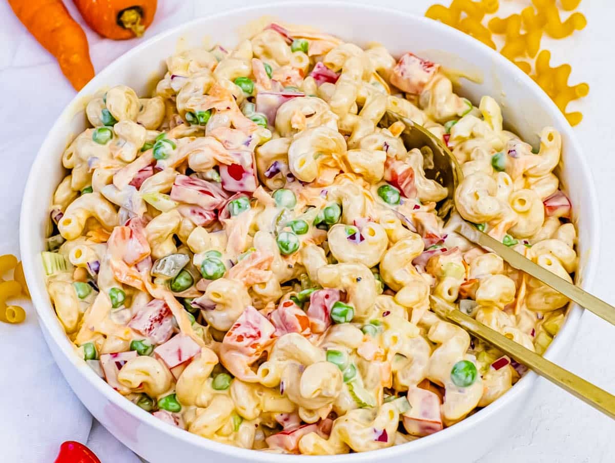 Macaroni salad with creamy dressing.