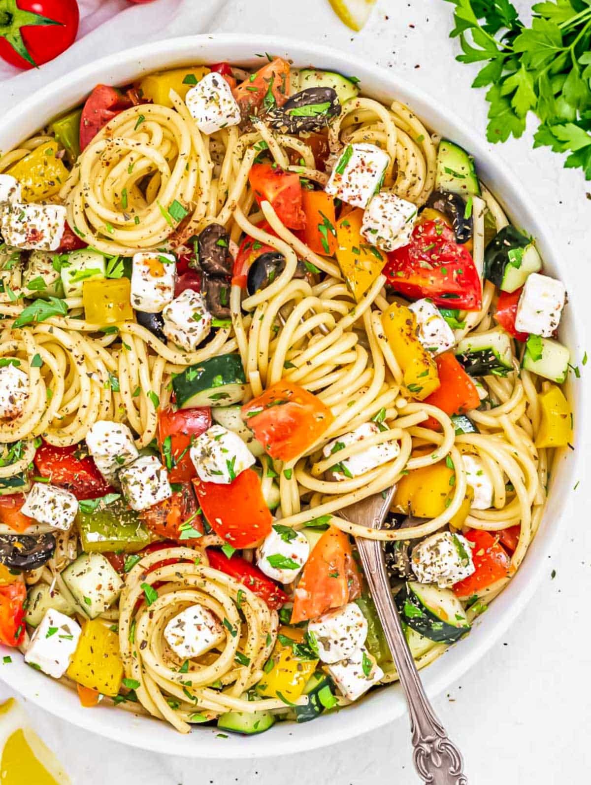 Cold spaghetti salad.