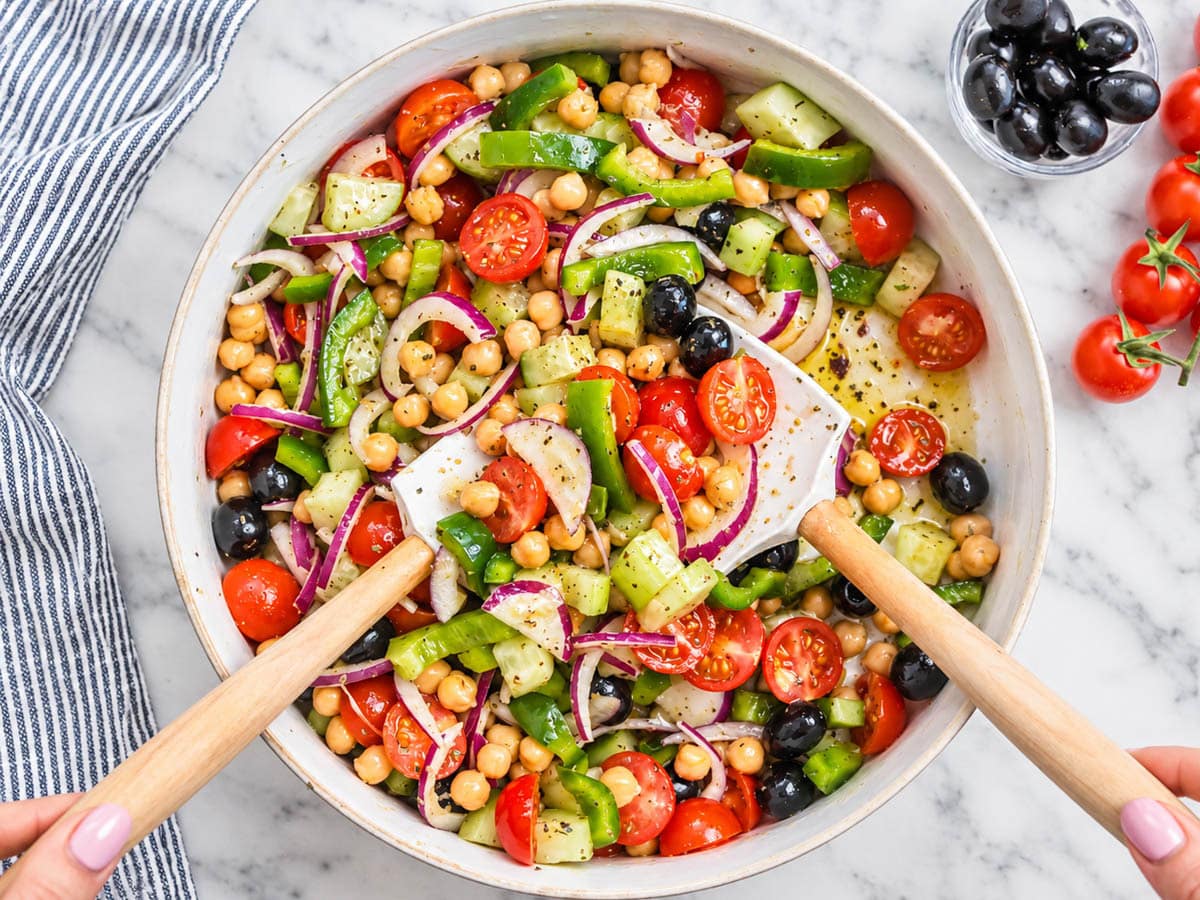 Step 3 Vegetables tossed with chickpeas and dressing