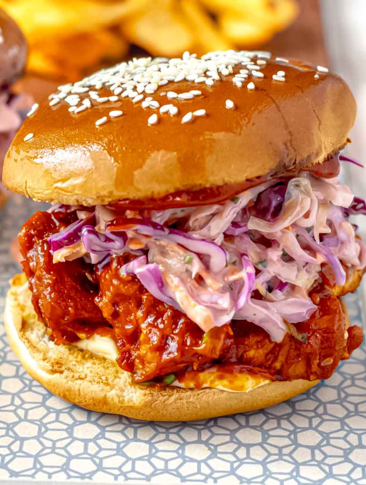 BBQ Tofu with coleslaw.