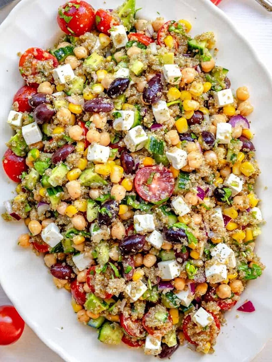 Chickpea quinoa salad with feta.