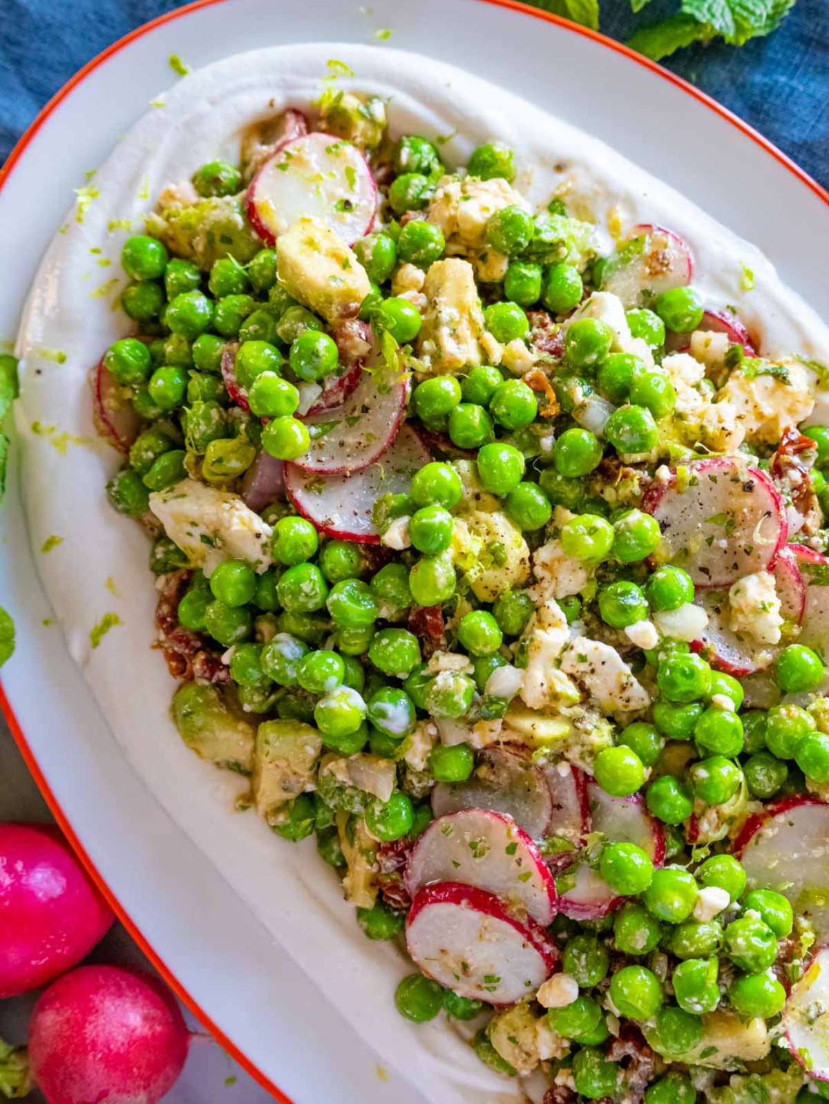 Healthy pea salad close up.