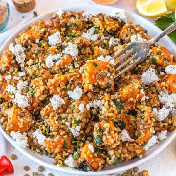 Healthy quinoa lentil salad.