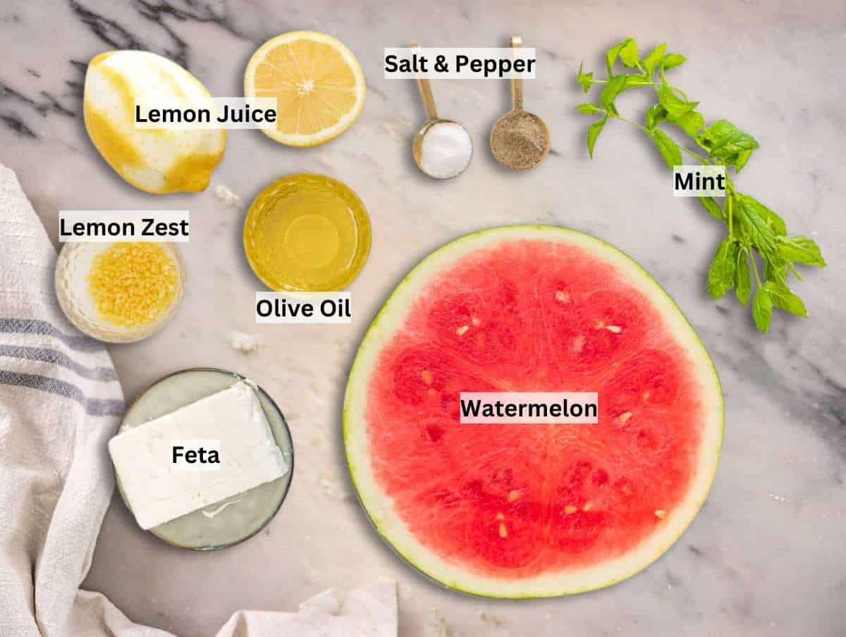 Ingredients for watermelon salad.