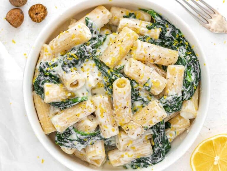 Lemon ricotta pasta with spinach.