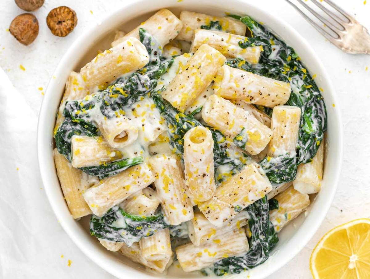 Lemon ricotta pasta with spinach.