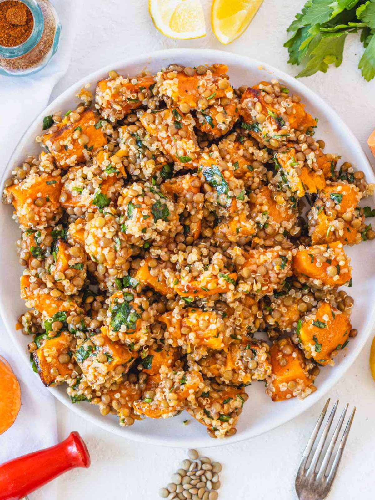Lentil and quinoa bowl.