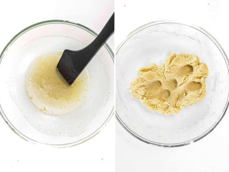 Mixing the wet and dry ingredients in a bowl.