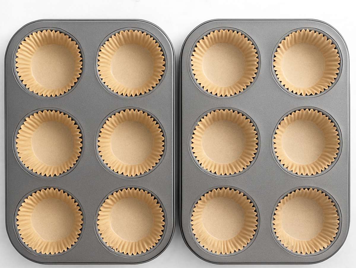 Muffin pans lined with muffin liners.