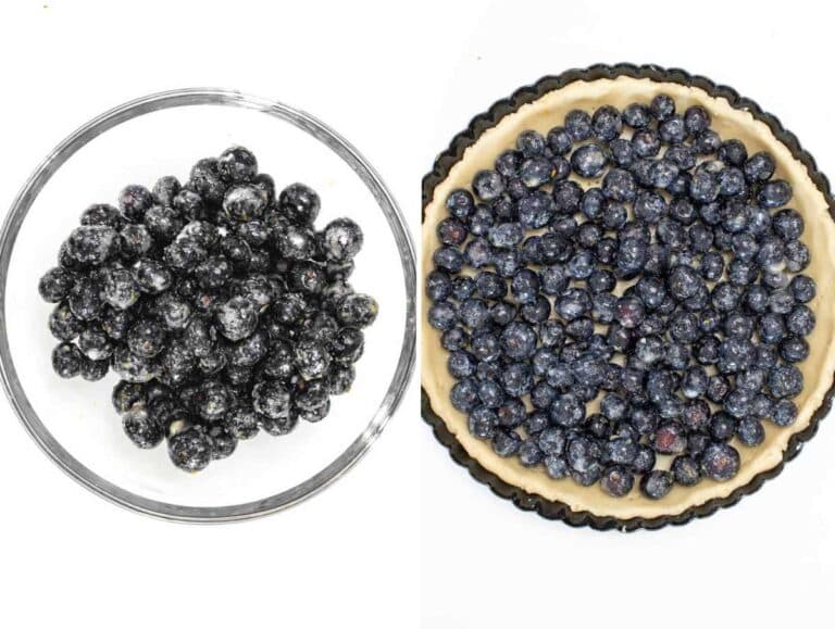 Preparing the blueberries and putting them on the tart.