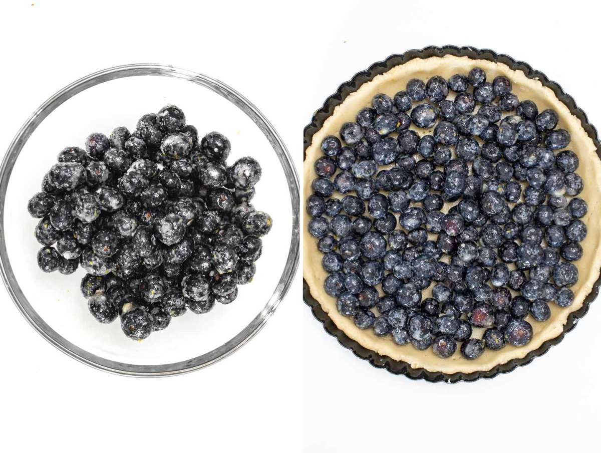 Preparing the blueberries and putting them on the tart.