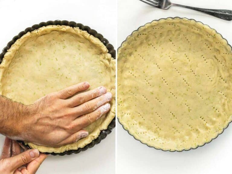 Shaping the crust in the tart pan.