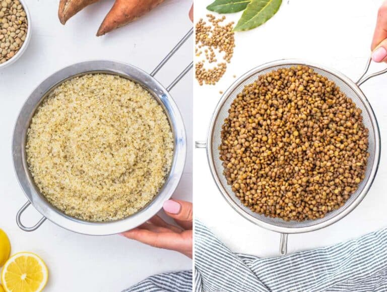 Step 2 Cooking and draining quinoa and lentils.