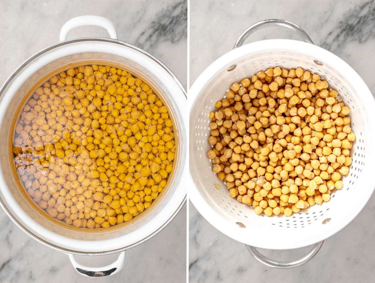 Step picture 1 showing soaked chickpeas before and after soaking