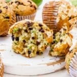 Zucchini muffins with a moist and tender crumb.