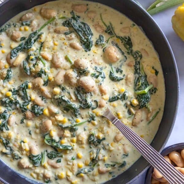 Creamy butter beans in florentine sauce.