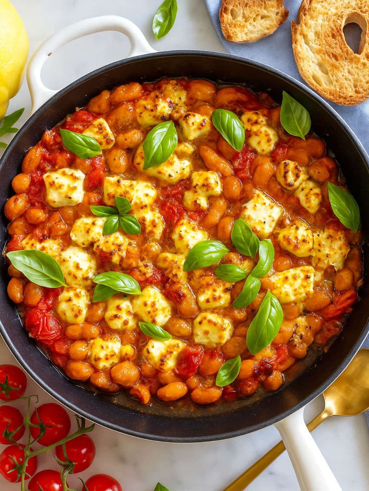 Butter beans recipe with feta and fresh basil.
