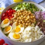 Mediterranean chopped salad in a bowl with feta.