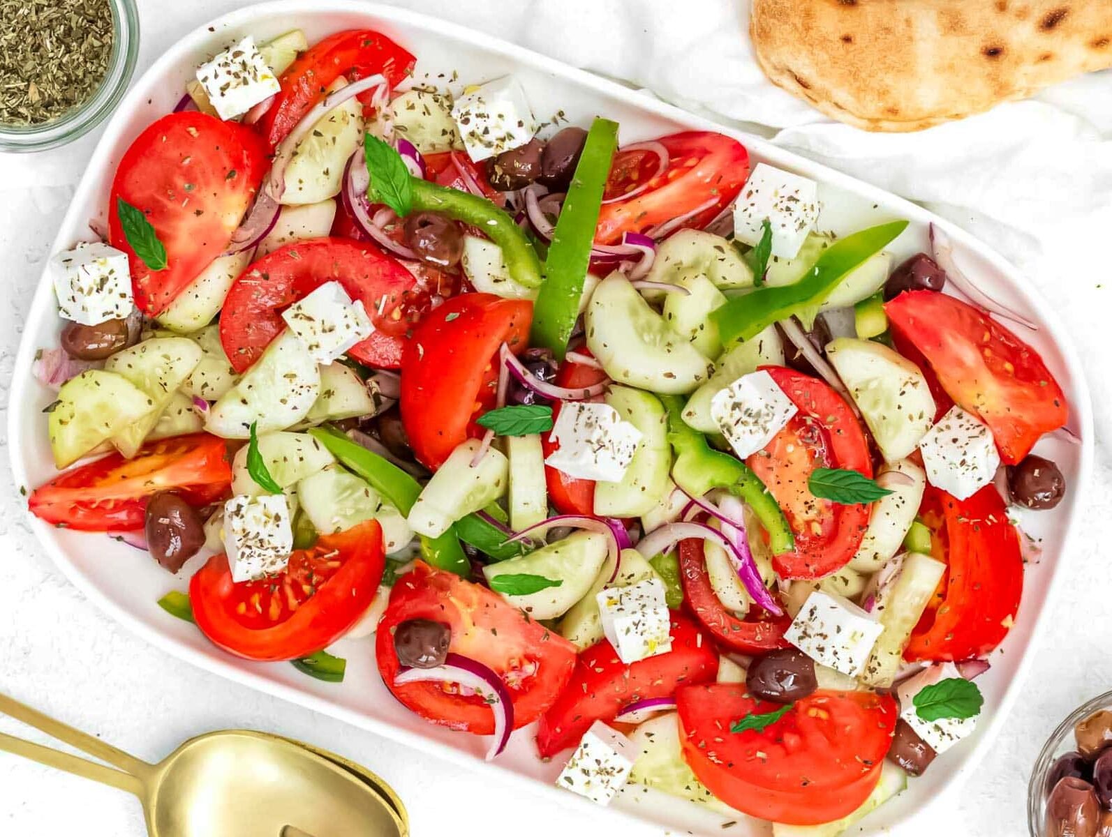 Cold dinner ideas with Greek cucumber salad.