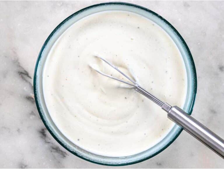 Greek yogurt dressing mixed in a small bowl.