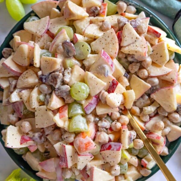 Healthy apple chickpea salad with yogurt dressing served as light lunch.
