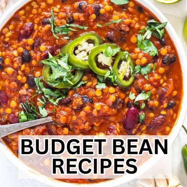 Overhead shot of chili recipe with beans instead of minced meat.