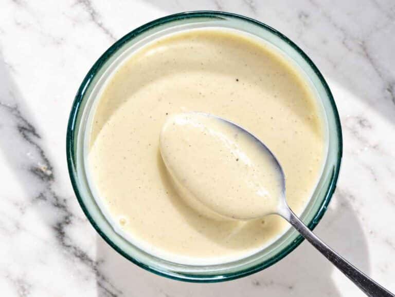 Step 1 Greek yogurt, mayo, mustard, honey, and vinegar whisked until smooth.