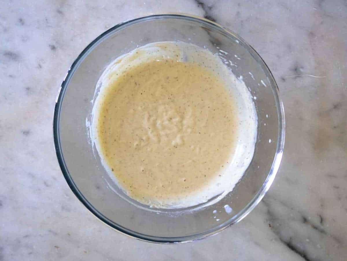 Step 1 Eggs whisked with Greek yogurt and dry ingredients.