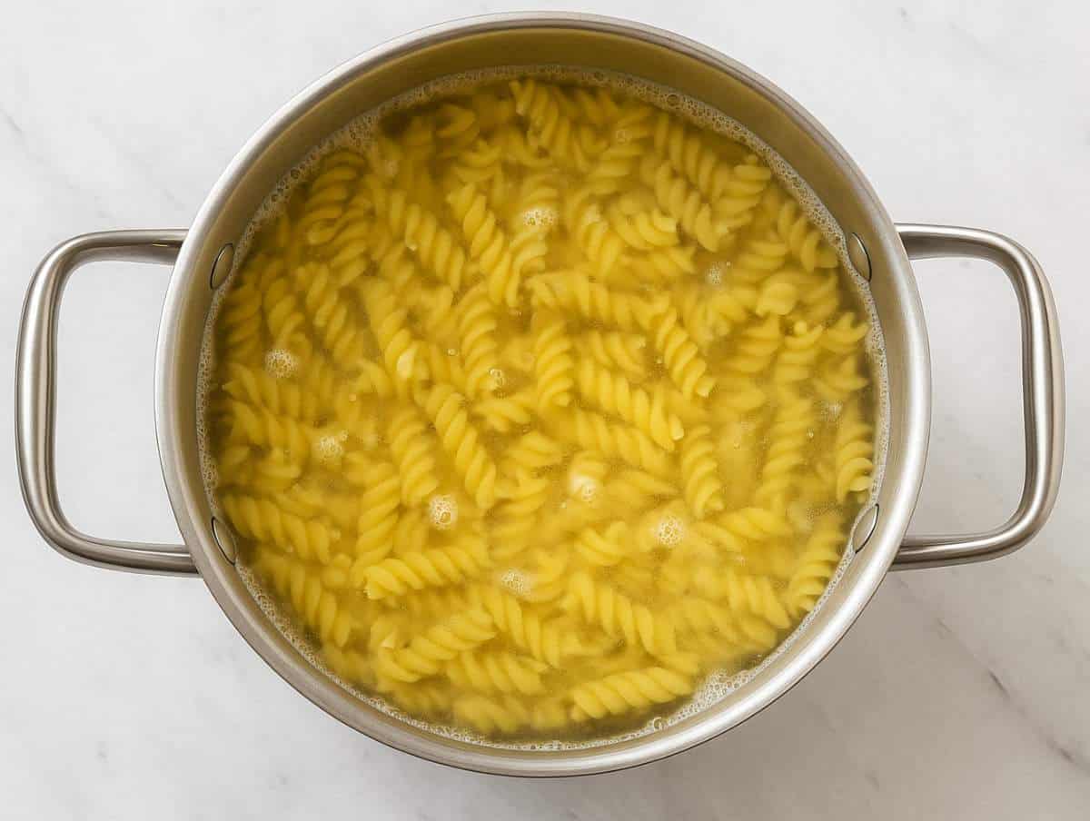 Step 1 cook pasta in salted water until al dente then drain and rinse.