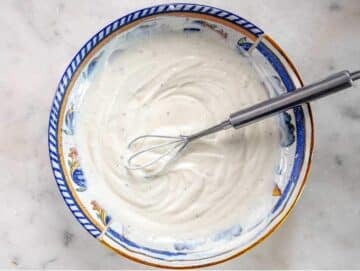 Step 2 whisk yogurt mayo mustard lemon honey salt and pepper for creamy dressing.