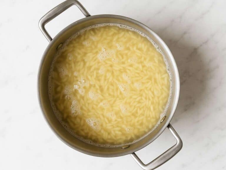 Step 3 Orzo Pasta boiling in a pot of salted water.