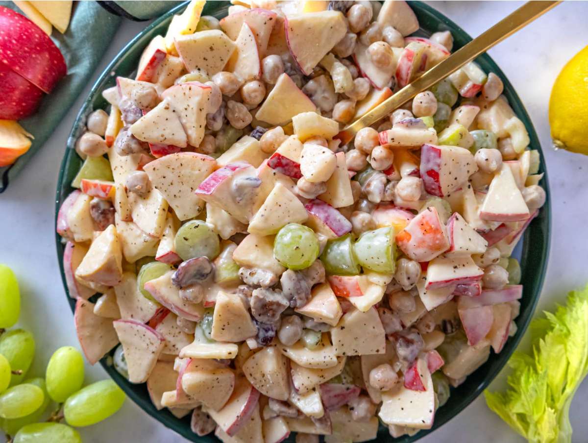 Step 4 Finished apple chickpea salad served cold as side dish or light lunch.