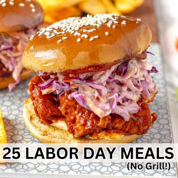 Labor day recipes with a burger and coleslaw.