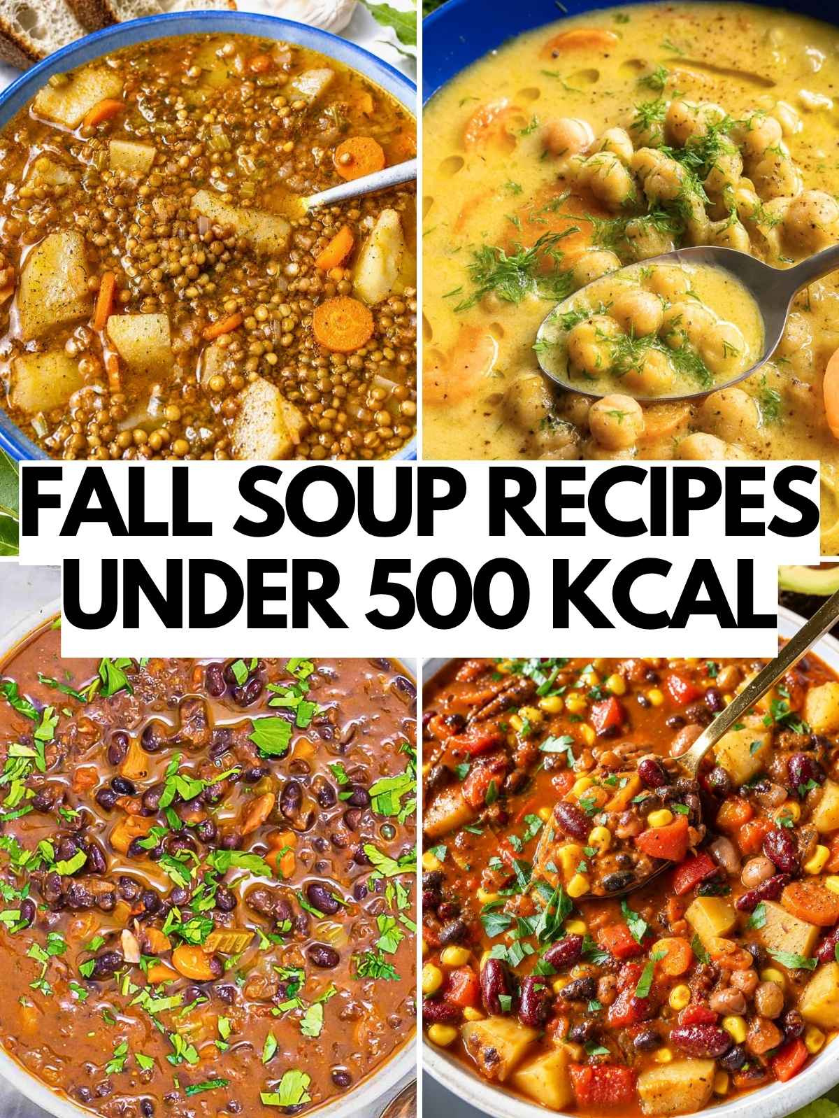 Easy fall soup recipes served in bowls.
