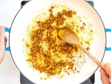 Step 1 Saute onion garlic ginger and spices in skillet to build curry flavor base.