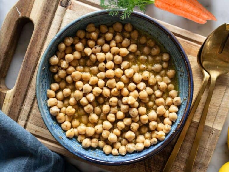 Step 2 Chickpeas marinating in honey mustard dressing for extra flavor before adding vegetables.