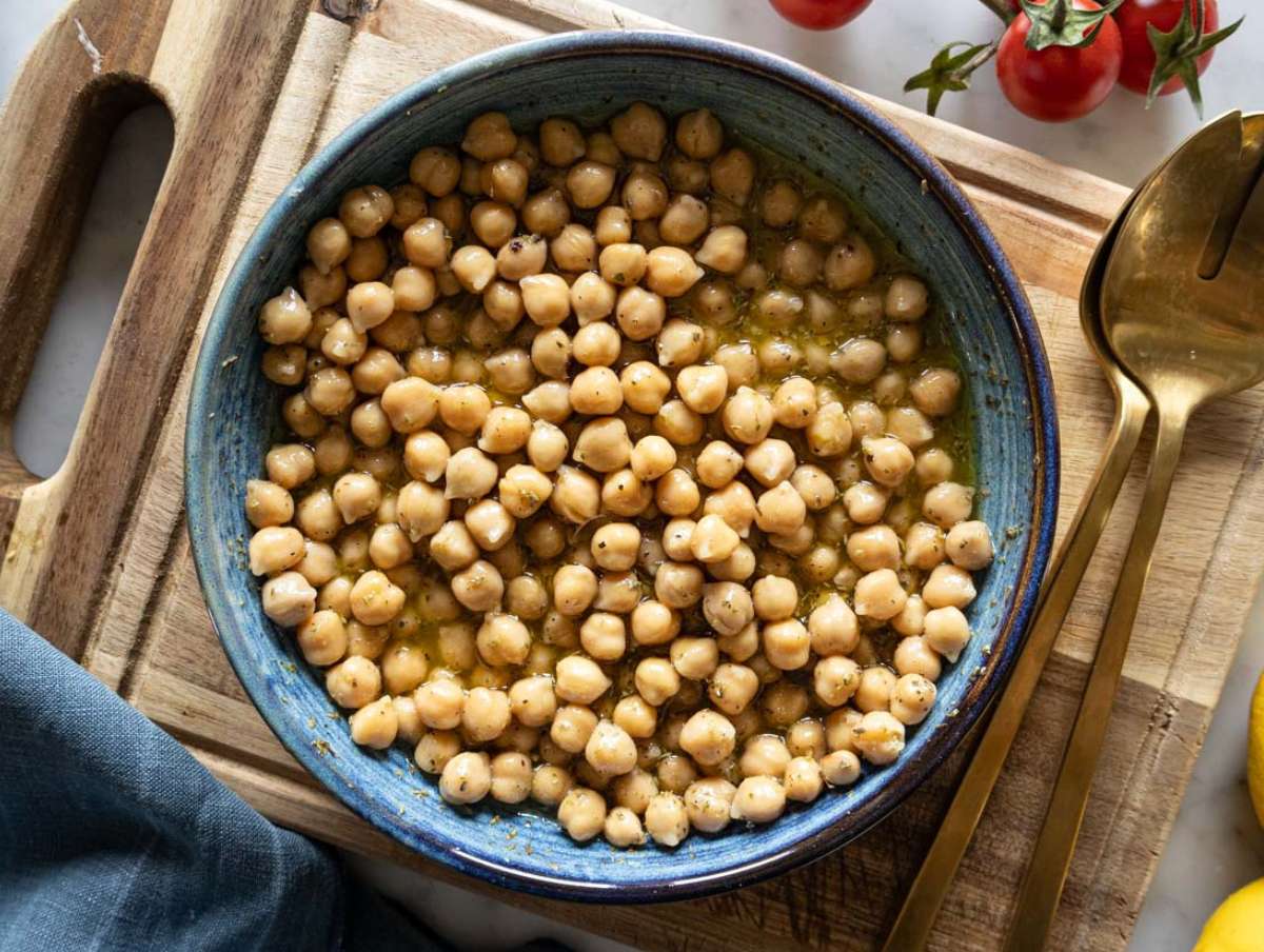 Step 3 Chickpeas marinated in honey mustard dressing for extra flavor.