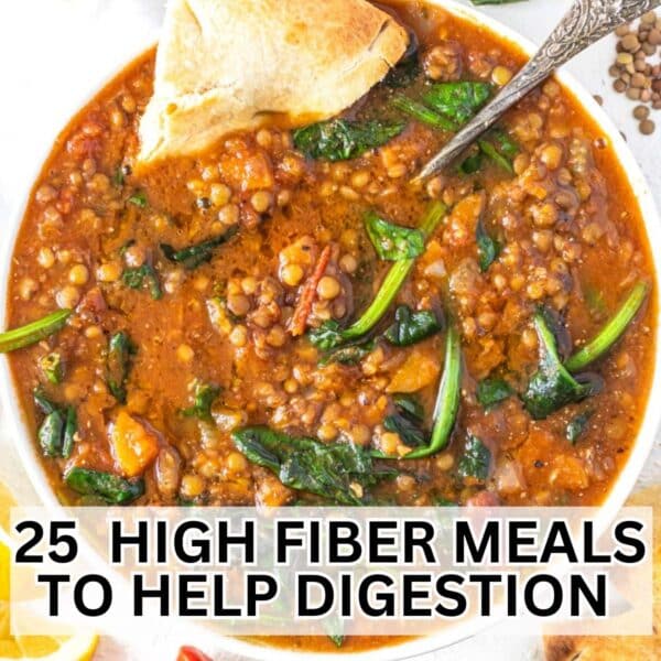 Top down view of high fiber meals to help you poop.
