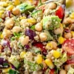 Bright Mediterranean quinoa salad with chickpeas and veggies perfect for healthy meal prep lunches.